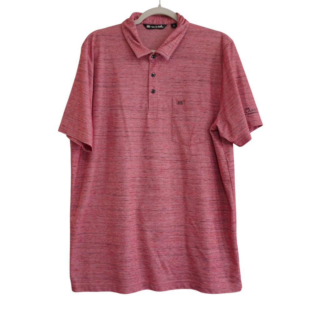 TravisMathew Mens XL Red Space Dye Polo Shirt Pima Cotton Blend The Classic Logo